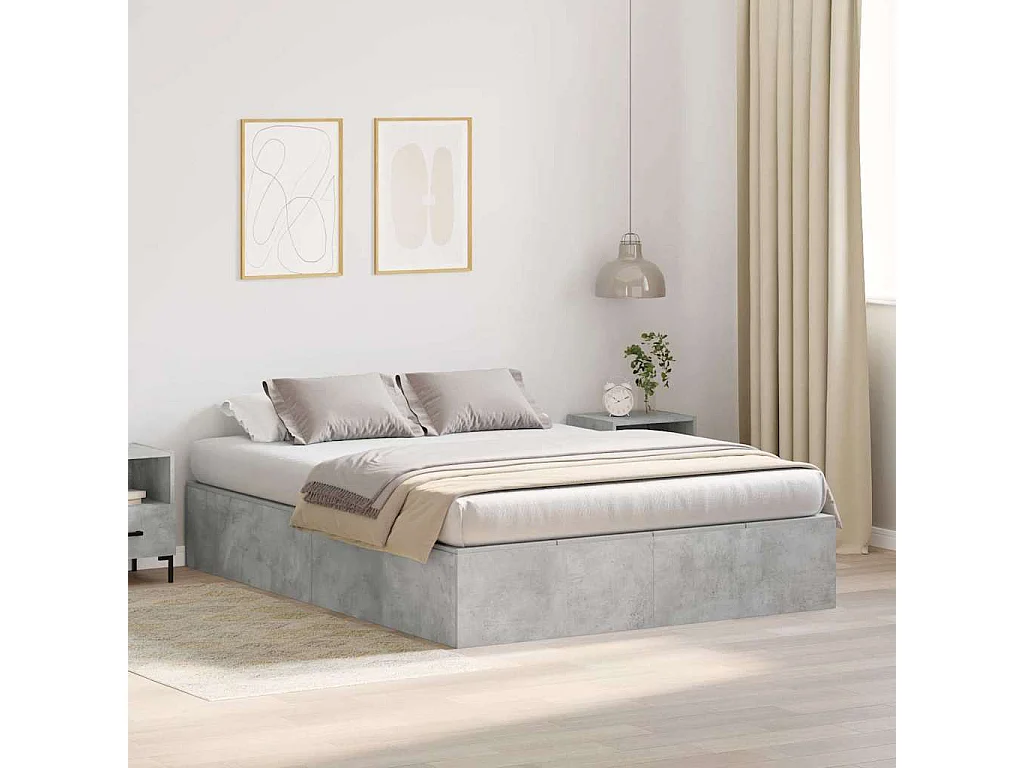 Cadre de lit avec rangement Gris béton 150 x 200 cm