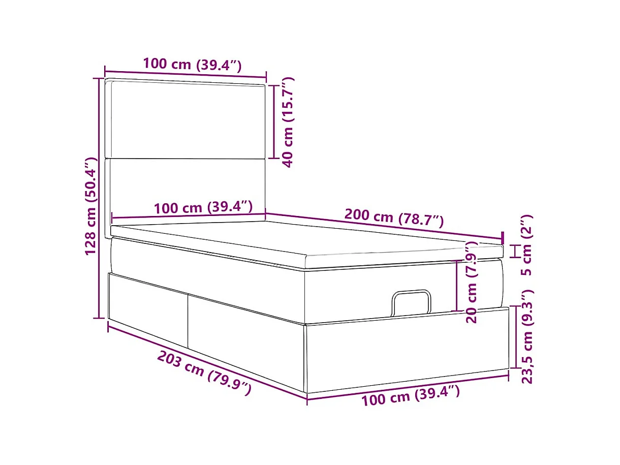 Ottoman-Bett mit Matratzen & LEDs Dunkelblau 100x200 cm Samt