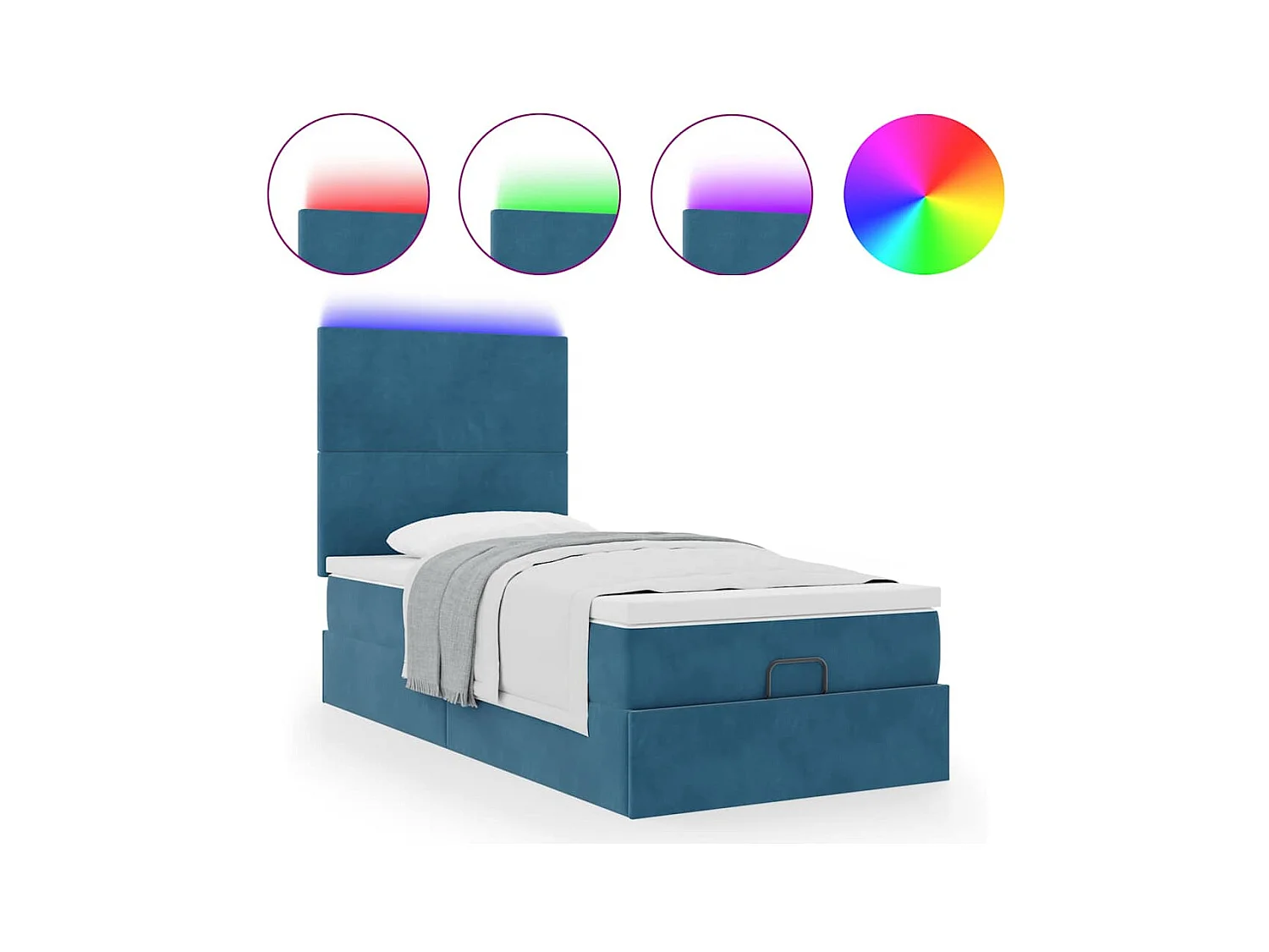 Ottoman-Bett mit Matratzen & LEDs Dunkelblau 100x200 cm Samt