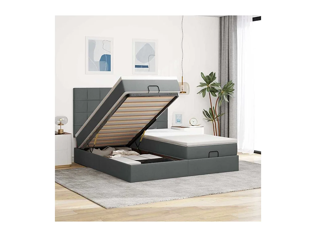 Ottoman-Bett mit Matratzen Dunkelgrau 160x200 cm Stoff