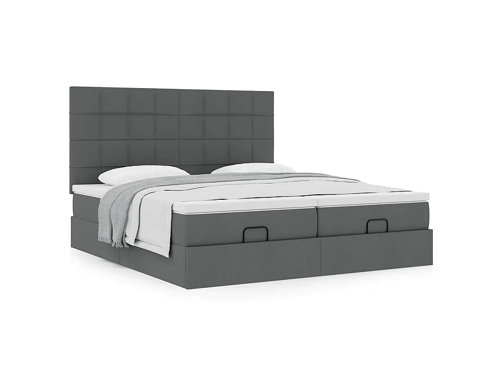 Cadre de lit ottoman avec matelas gris foncé 160x200cm tissu