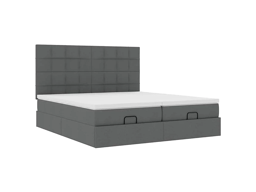 Cadre de lit ottoman avec matelas gris foncé 160x200cm tissu
