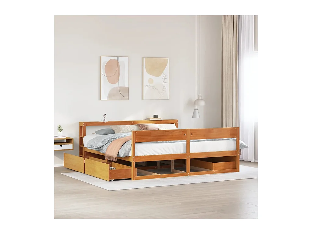 Letto senza Materasso Marrone Cera 180x200 cm in Legno di Pino