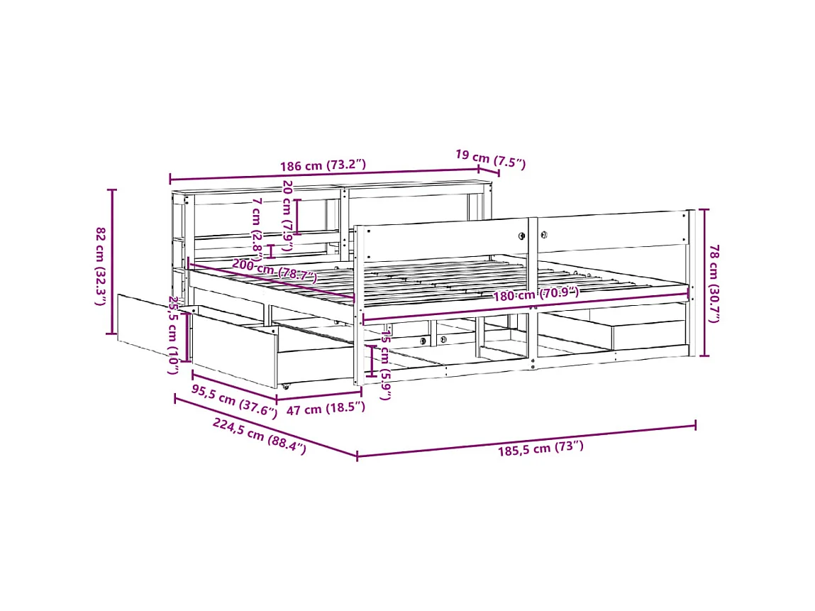 Letto senza Materasso Marrone Cera 180x200 cm in Legno di Pino
