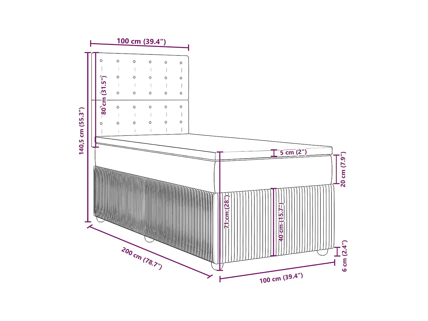 Sommier à lattes de lit avec matelas Gris clair 100x200cm Tissu