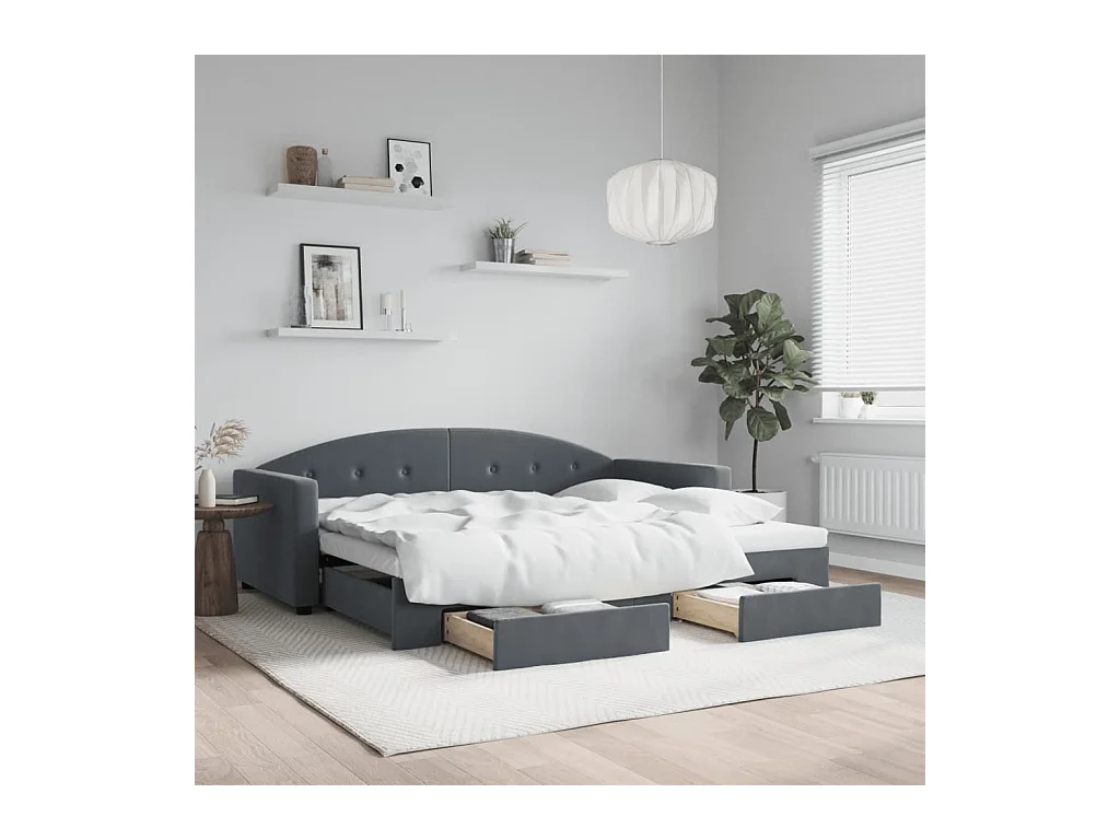 Tagesbett Ausziehbar mit Schubladen Dunkelgrau 90x200 cm Samt