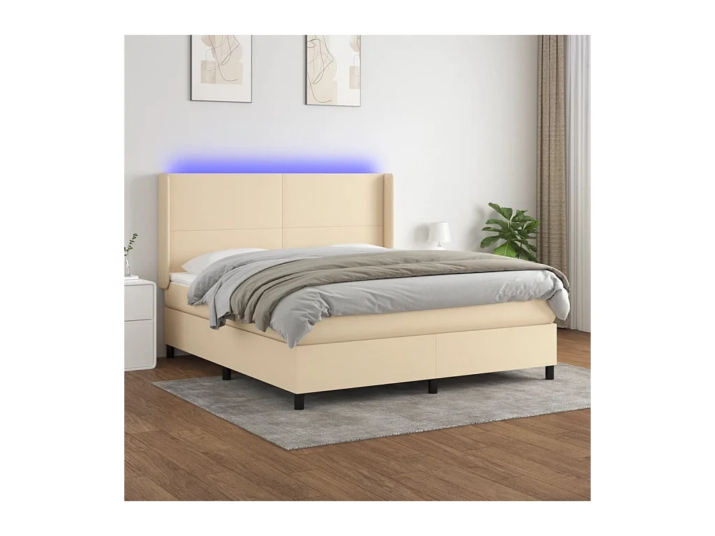Sommier à lattes de lit matelas LED Crème 180x200 cm Tissu