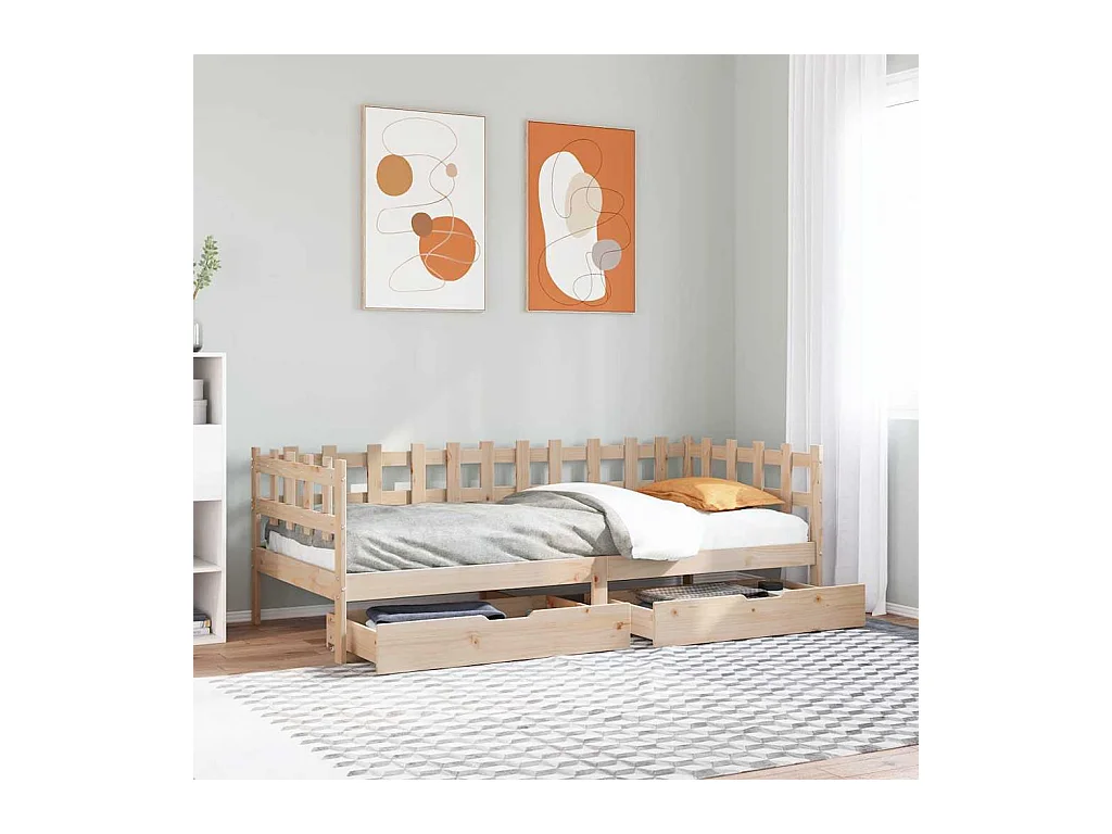 Sofá-cama com gavetas 90x200 cm madeira de pinho maciça