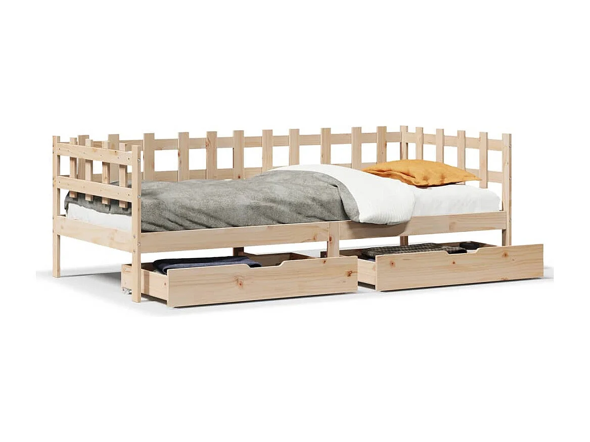 Sofá cama con cajones madera maciza de pino 90x200 cm