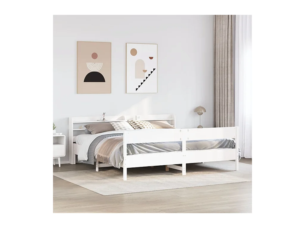 Cadre de lit sans matelas blanc 180x200 cm bois massif de pin