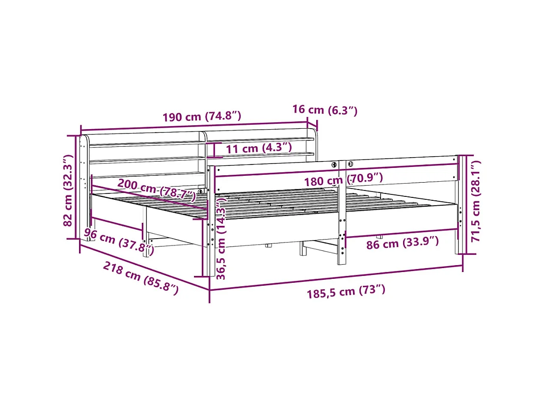 Cadre de lit sans matelas blanc 180x200 cm bois massif de pin