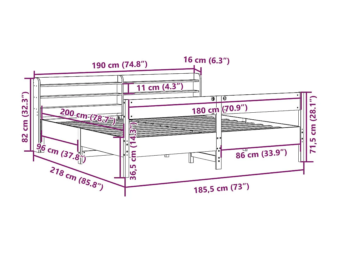 Bedframe zonder matras massief grenenhout wit 180x200 cm