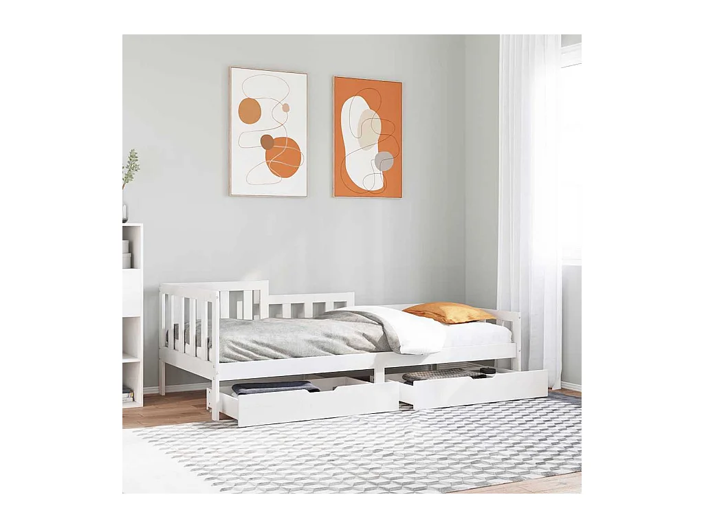 Sofá-cama c/ gavetas 90x190 cm madeira de pinho maciça branco