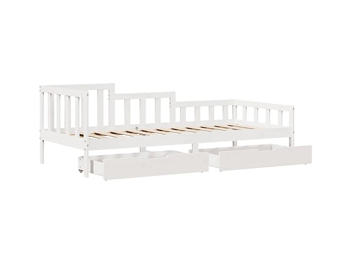 Sofá-cama c/ gavetas 90x190 cm madeira de pinho maciça branco