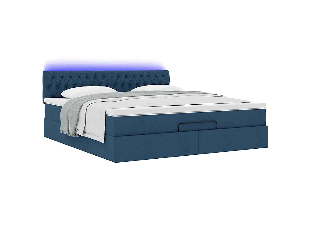 Ottomane Bett mit Matratze & LEDs Blau 180x200 cm Stoff