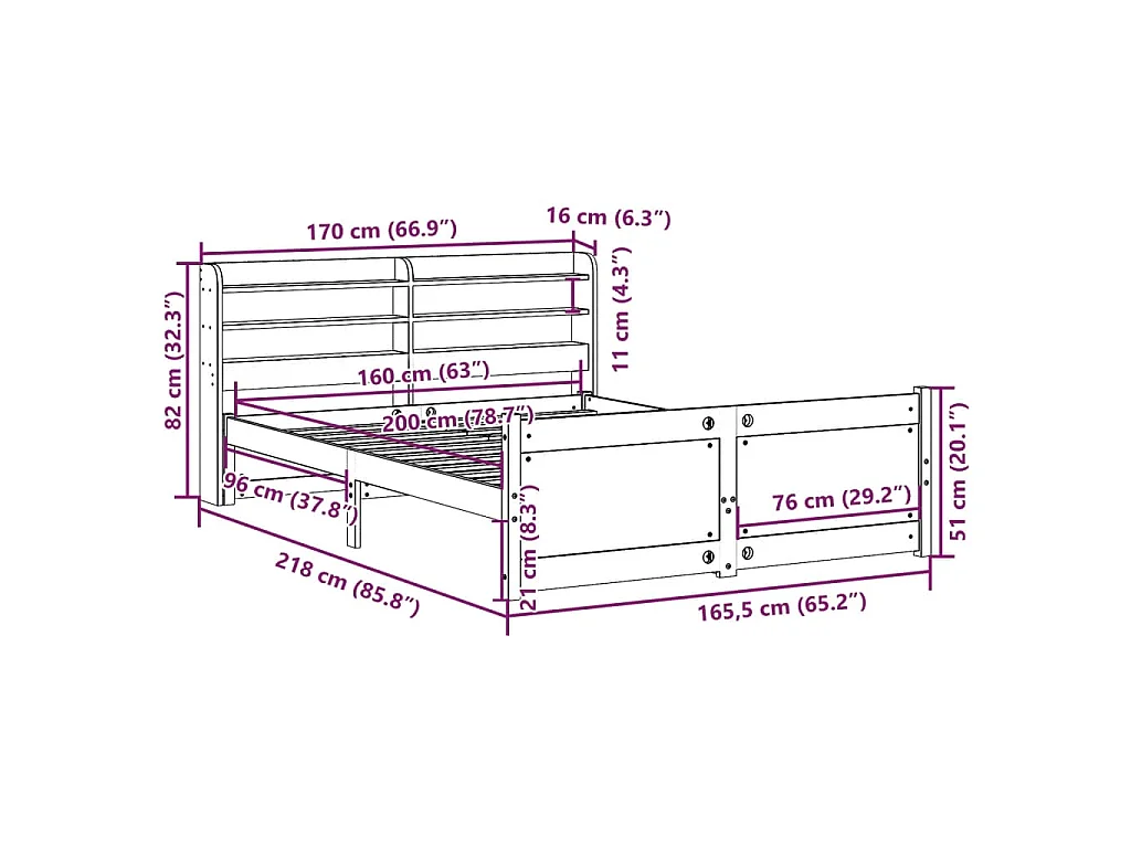 Bedframe met hoofdeinde zonder matras 160x200 cm wit