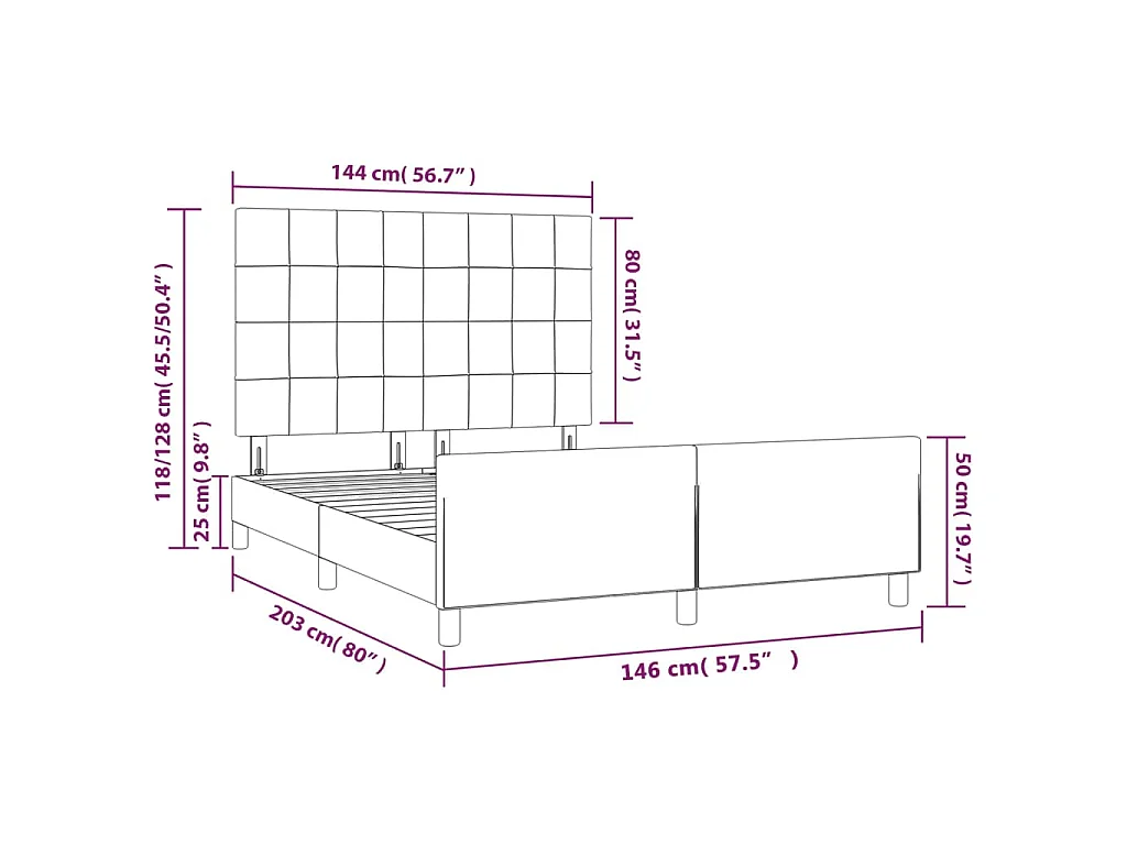 Cadre de lit sans matelas noir 140x200 cm tissu
