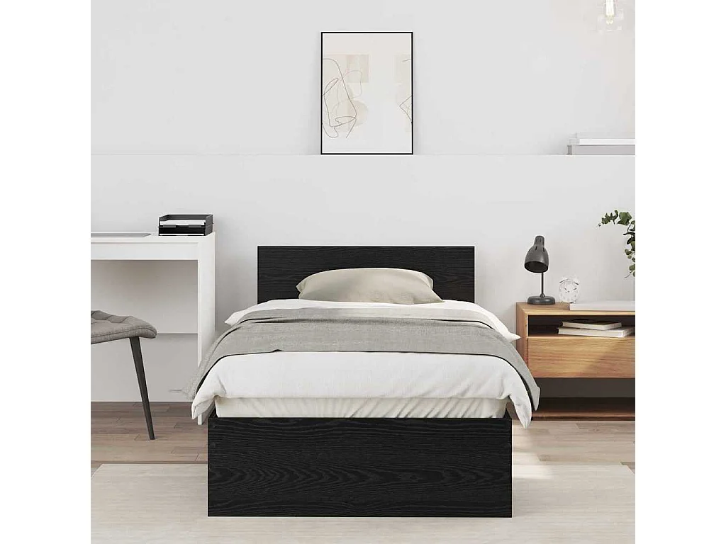 Bedframe met hoofdeinde Zwart Eiken 90 x 190 cm Bewerkt hout