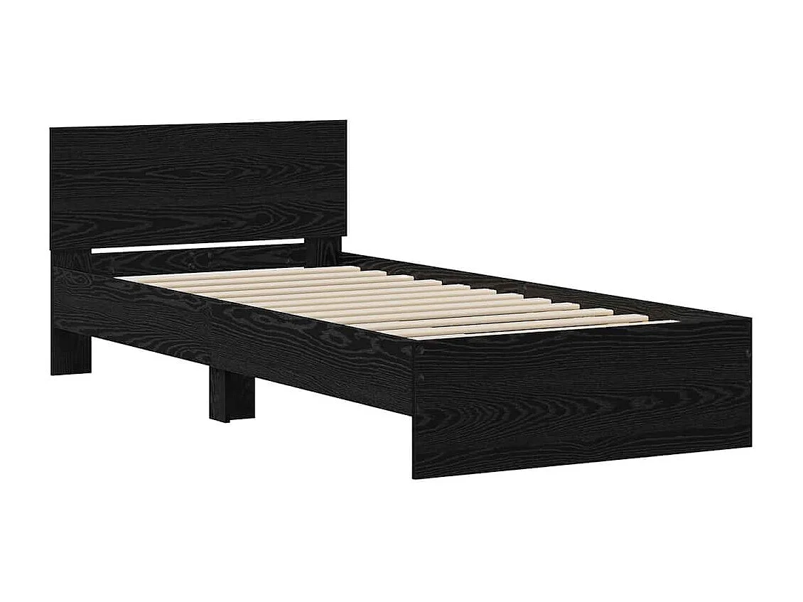 Bedframe met hoofdeinde Zwart Eiken 90 x 190 cm Bewerkt hout