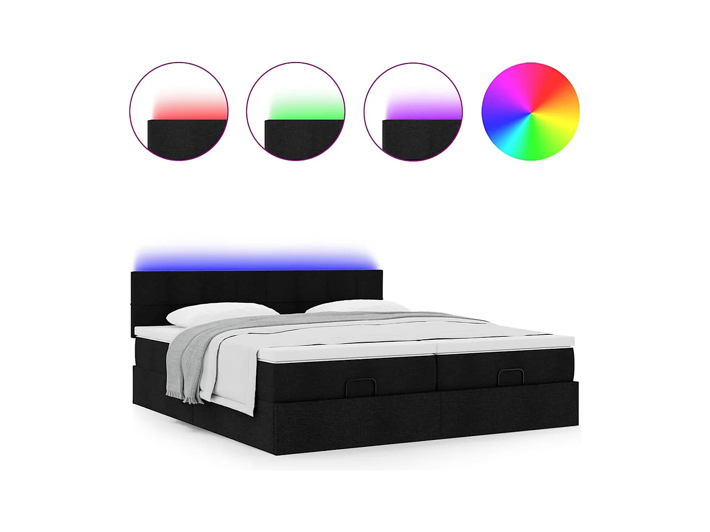 Cadre de lit ottoman avec matelas noir 180x200cm tissu