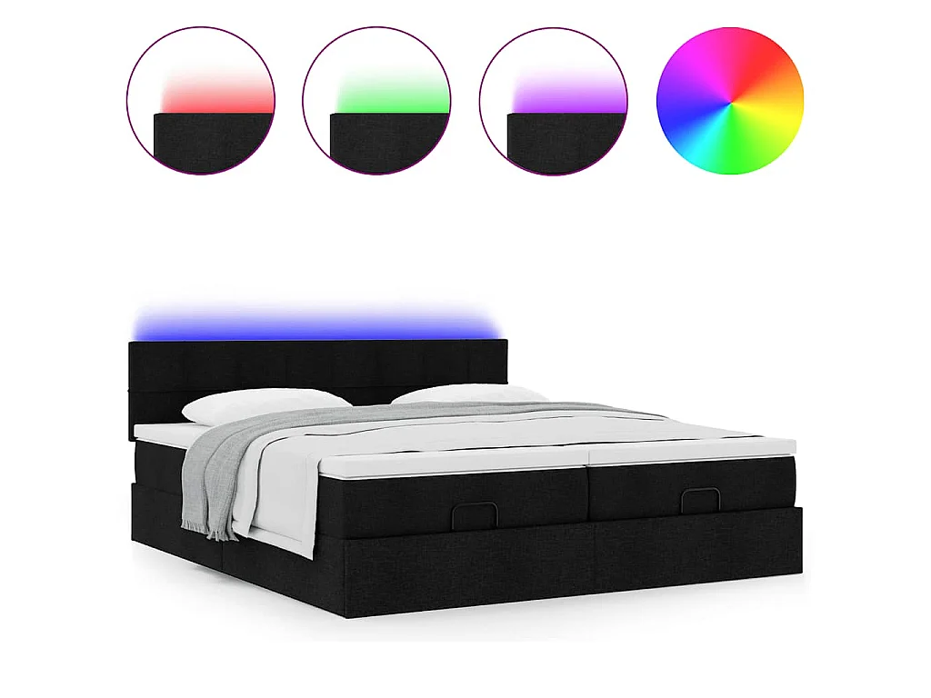 Ottoman-Bett mit Matratzen & LEDs Schwarz 180x200 cm Stoff