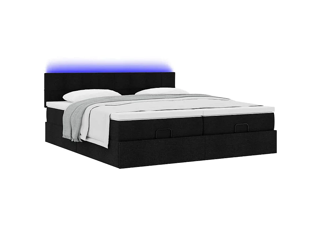 Ottoman-Bett mit Matratzen & LEDs Schwarz 180x200 cm Stoff