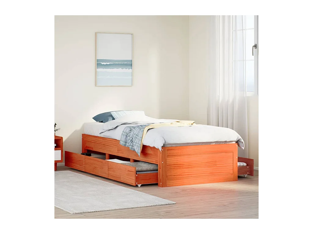 Cadre de lit sans matelas avec tiroirs 90x200cm bois pin massif