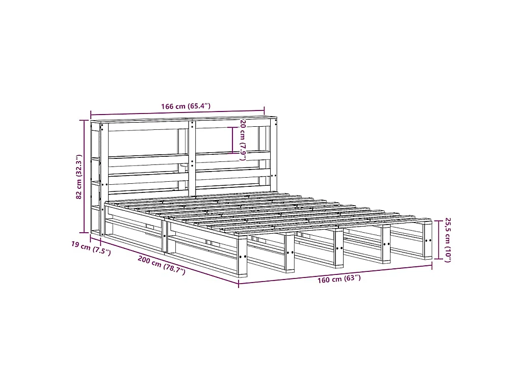 Cadre de lit sans matelas 160x200 cm bois massif de pin