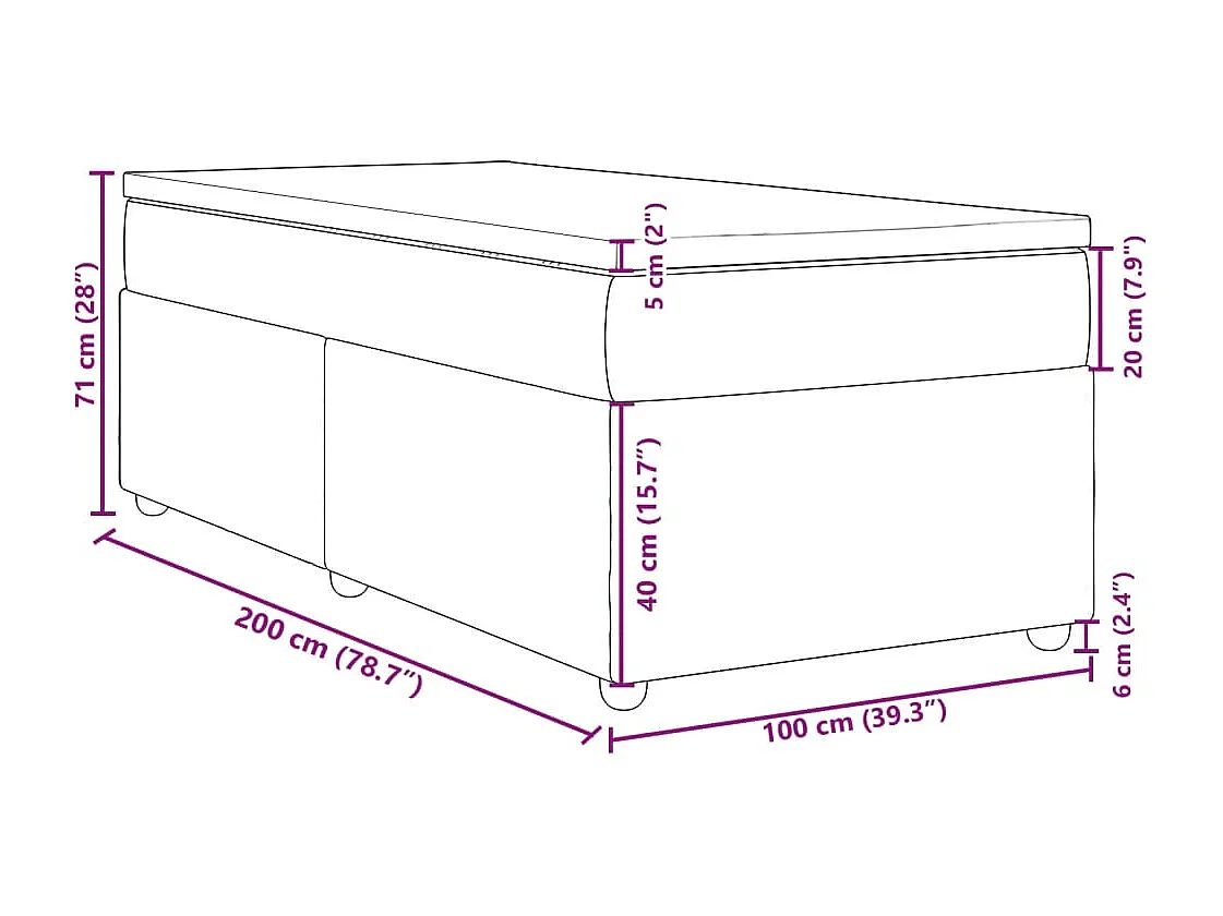 Boxspring met matras stof lichtgrijs 100x200 cm