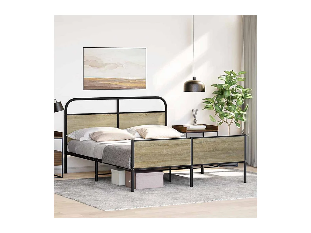 Cadre de lit en métal sans matelas chêne sonoma 160x200 cm