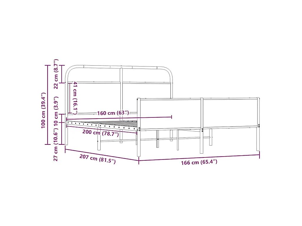 Giroletto senza Materaso in Metallo Rovere Sonoma 160x200 cm