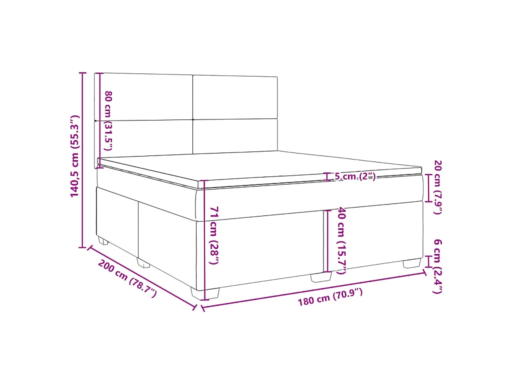 Cama box spring con colchón tela gris oscuro 180x200 cm