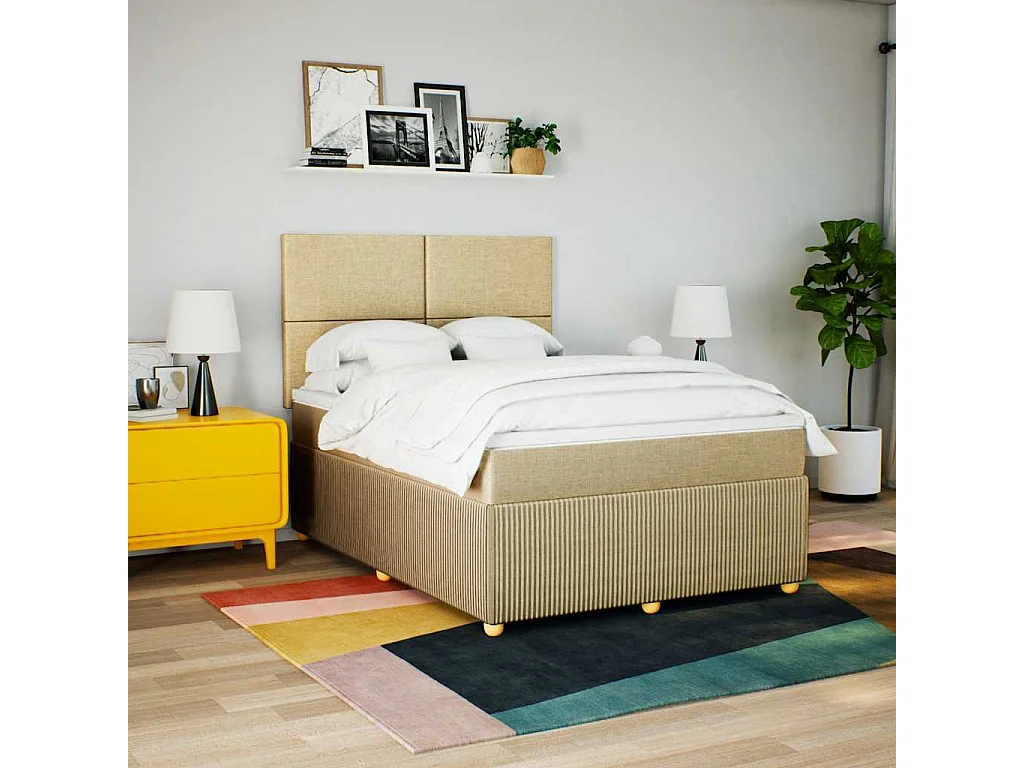 Giroletto a Molle con Materasso Crema 140x19 cm in Tessuto
