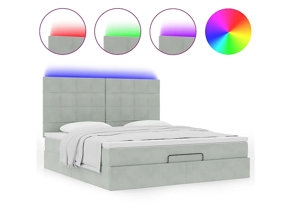 Ottoman-Bett mit Matratzen & LEDs Hellgrau 180x200 cm Samt
