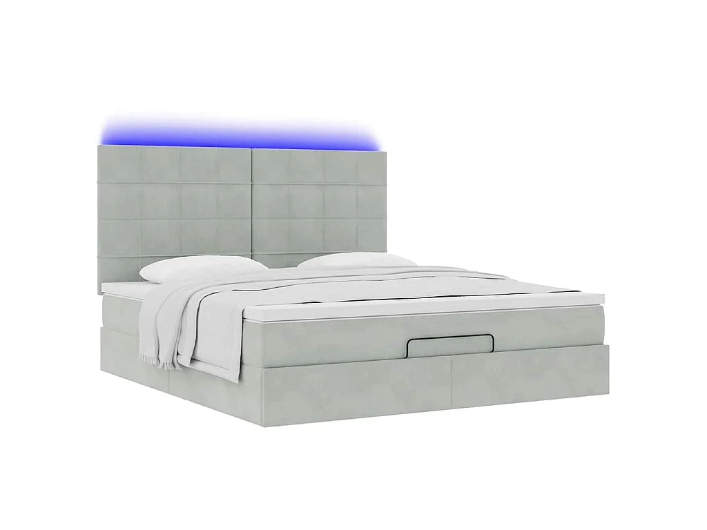 Ottoman-Bett mit Matratzen & LEDs Hellgrau 180x200 cm Samt