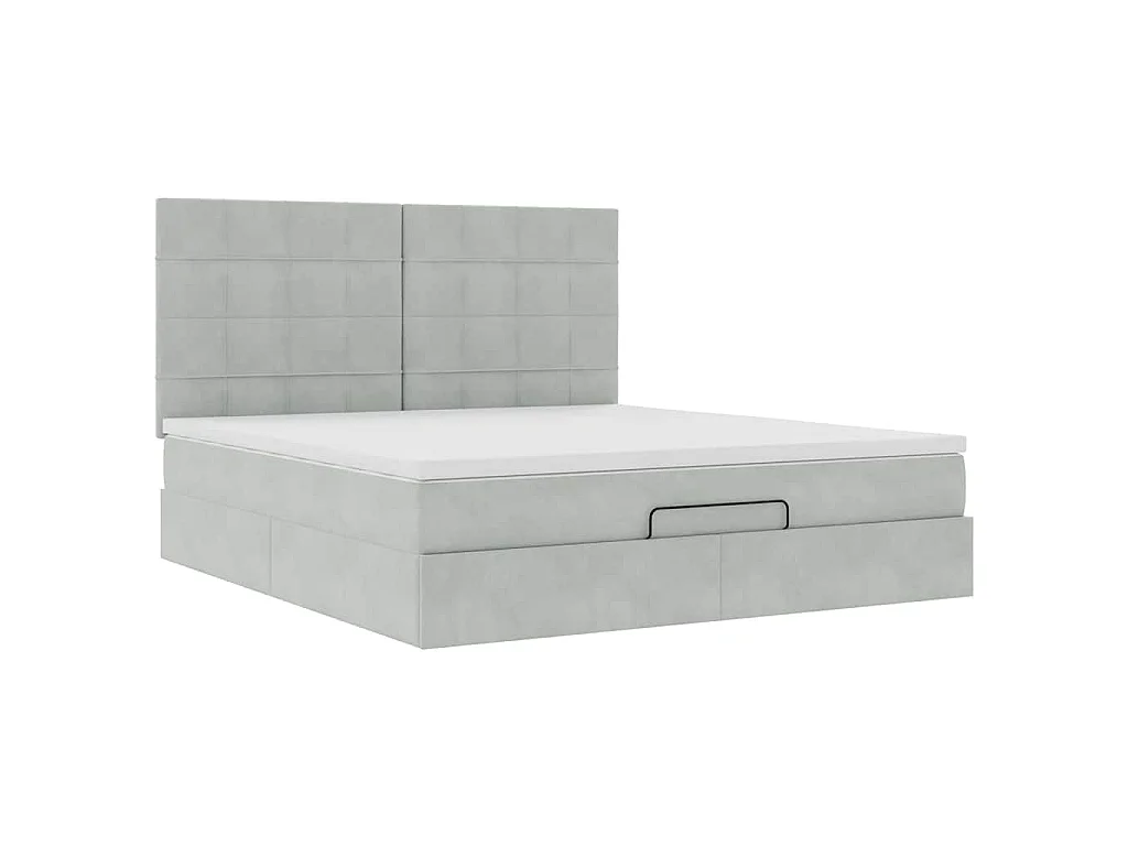 Ottoman-Bett mit Matratzen & LEDs Hellgrau 180x200 cm Samt