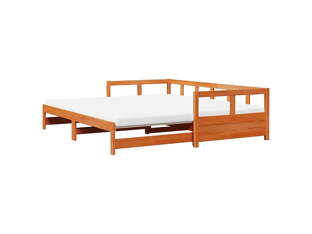 Slaapbank onderschuifbed matras 90x190 cm grenenhout wasbruin