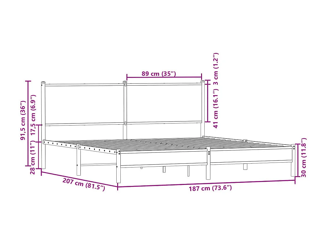 Estructura de cama sin colchón metal roble Sonoma 180x200 cm