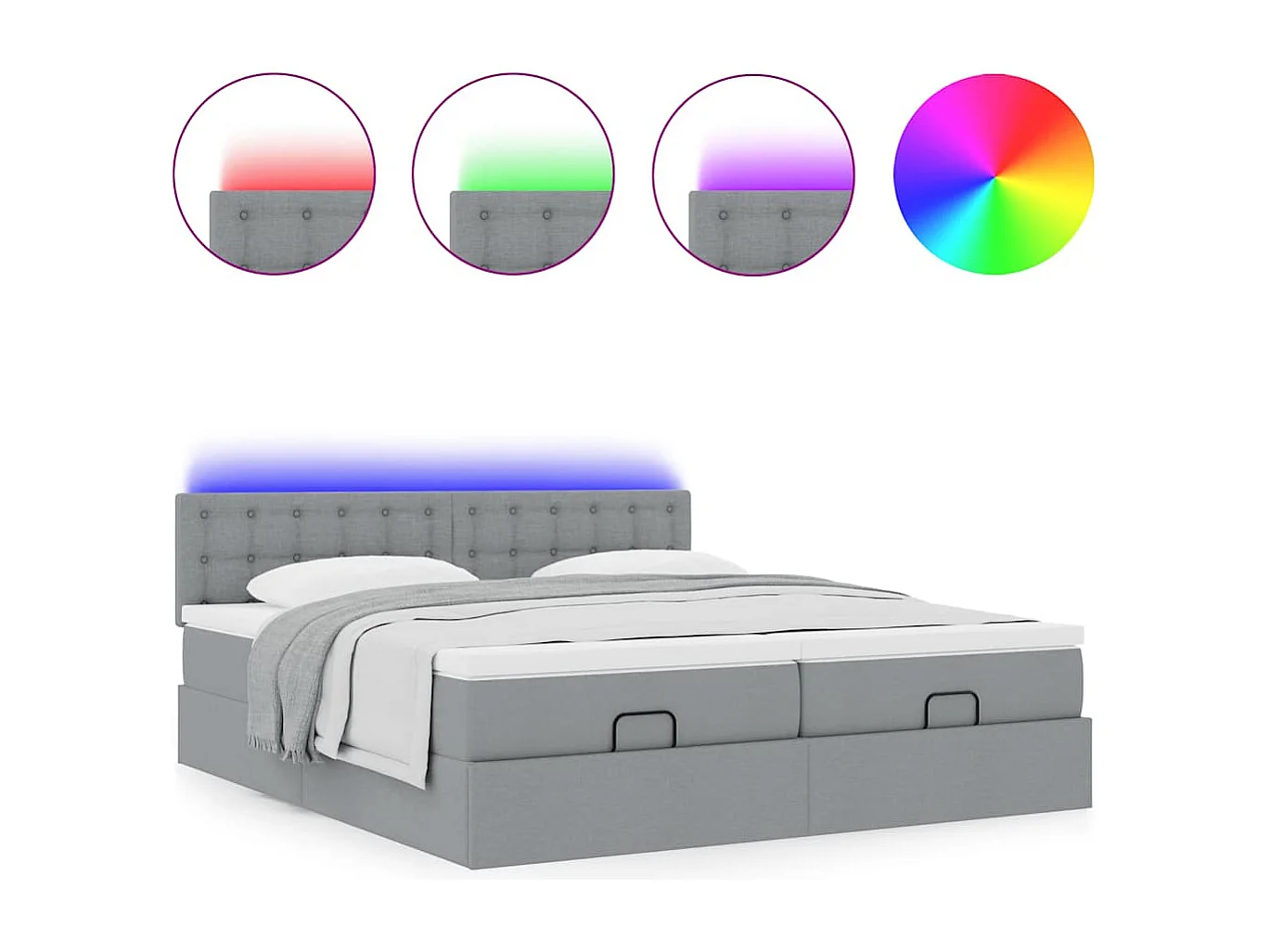 Cadre de lit ottoman et matelas gris clair 160x200cm tissu