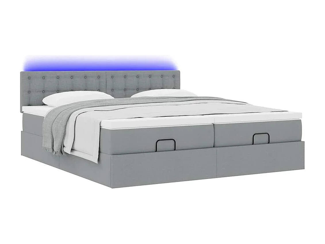 Cadre de lit ottoman et matelas gris clair 160x200cm tissu