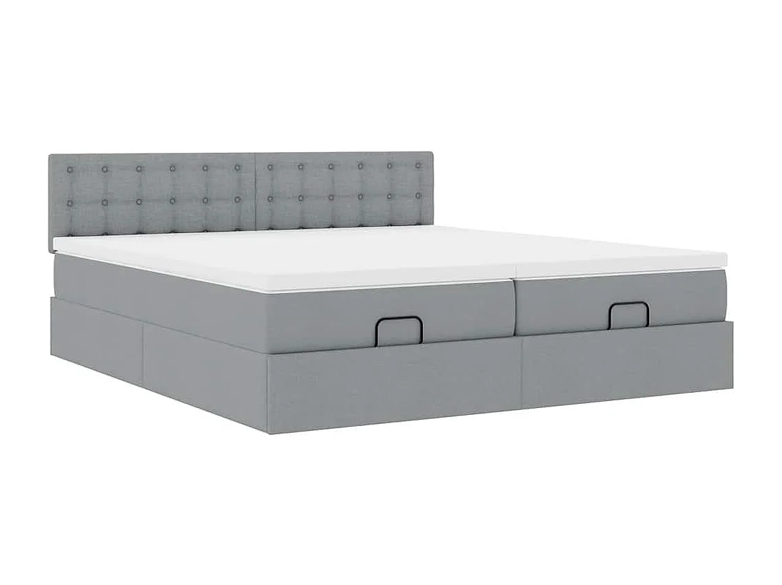 Cadre de lit ottoman et matelas gris clair 160x200cm tissu