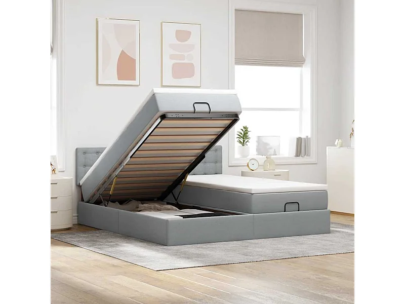Ottoman bed met matrassen en LED's 160x200cm stof lichtgrijs