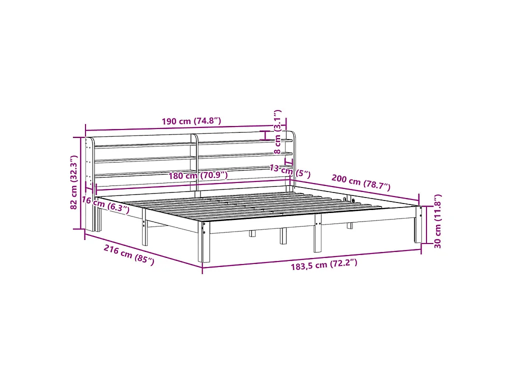 Bedframe met hoofdeinde zonder matras 180x200 cm wit