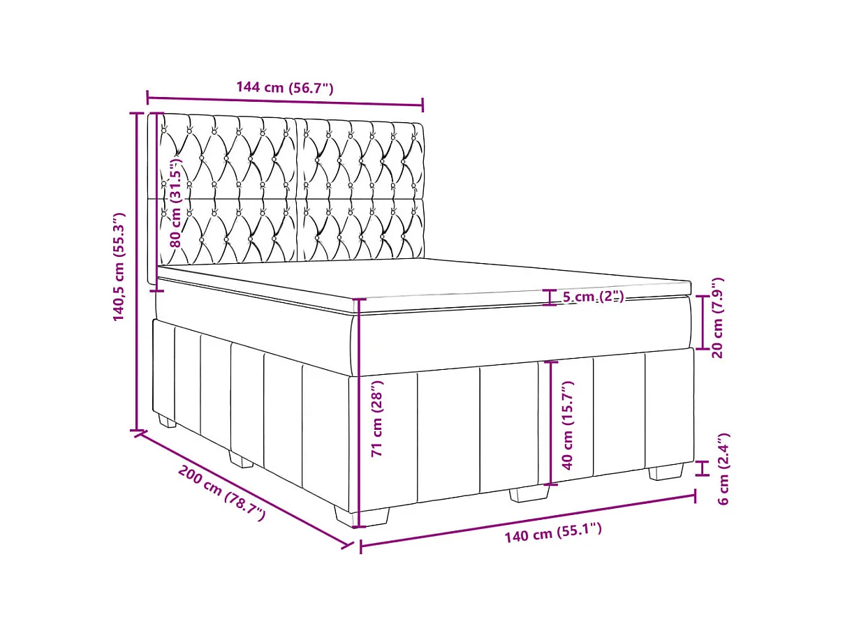 Sommier à lattes de lit avec matelas Crème 140x200 cm Tissu