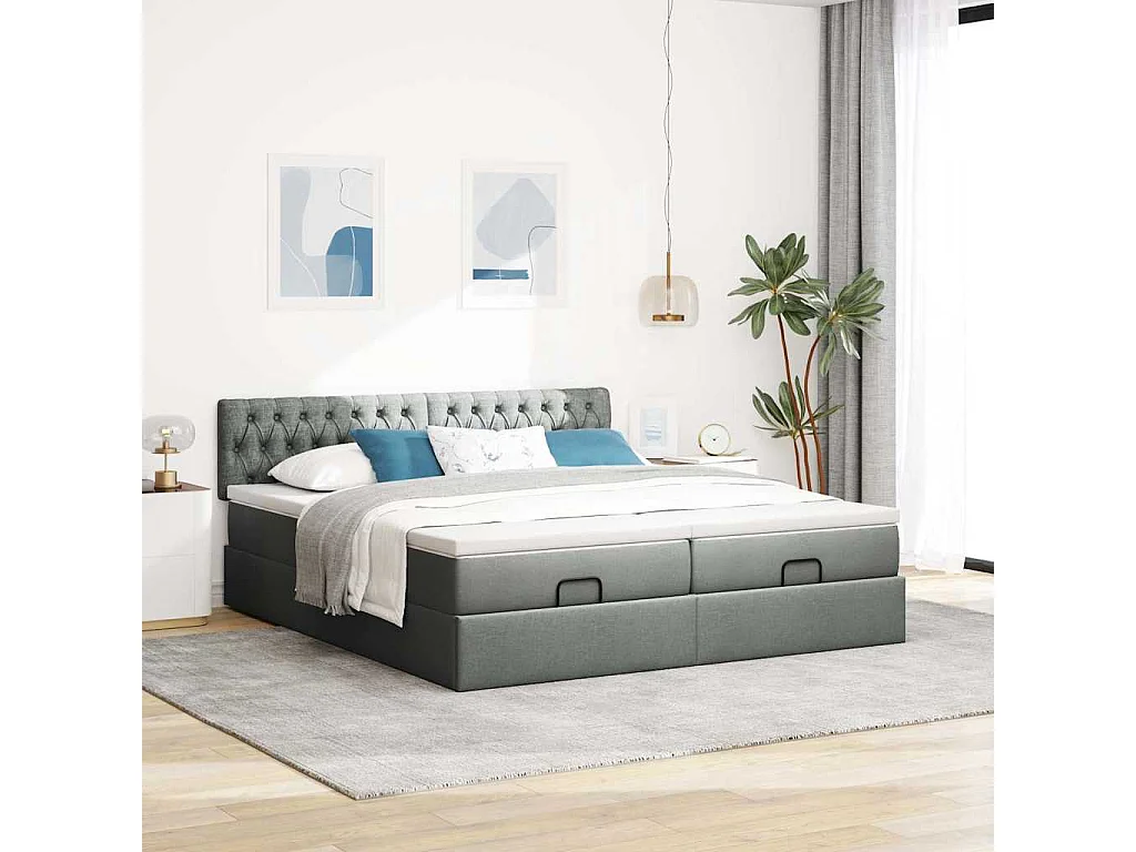 Ottoman bed met matrassen en LED's 180x200cm stof donkergrijs