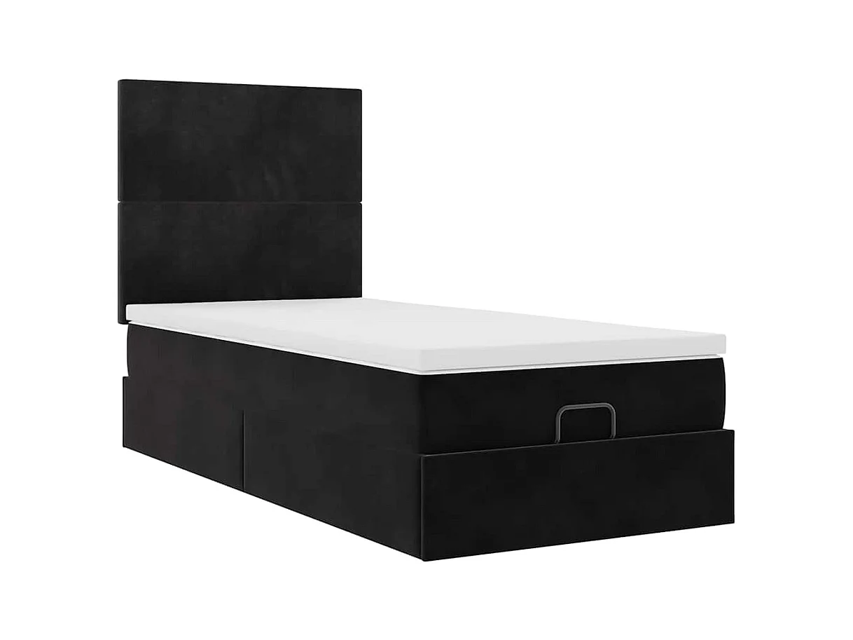 Cadre de lit ottoman avec matelas noir 90x200 cm velours