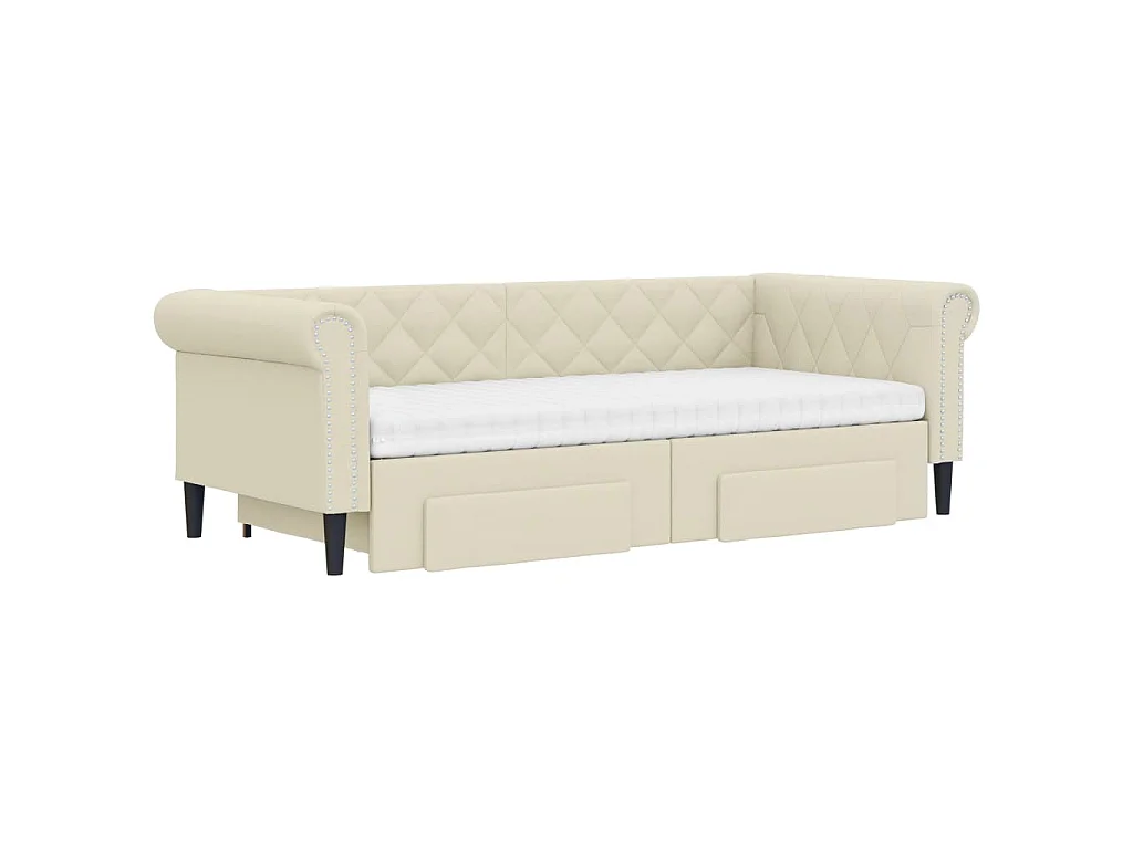 Tagesbett Ausziehbar mit Schubladen Creme 90x200 cm Kunstleder