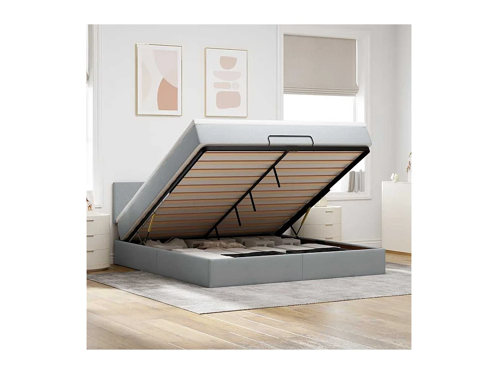 Lit ottoman avec matelas et LED Gris clair 180x200 cm tissu