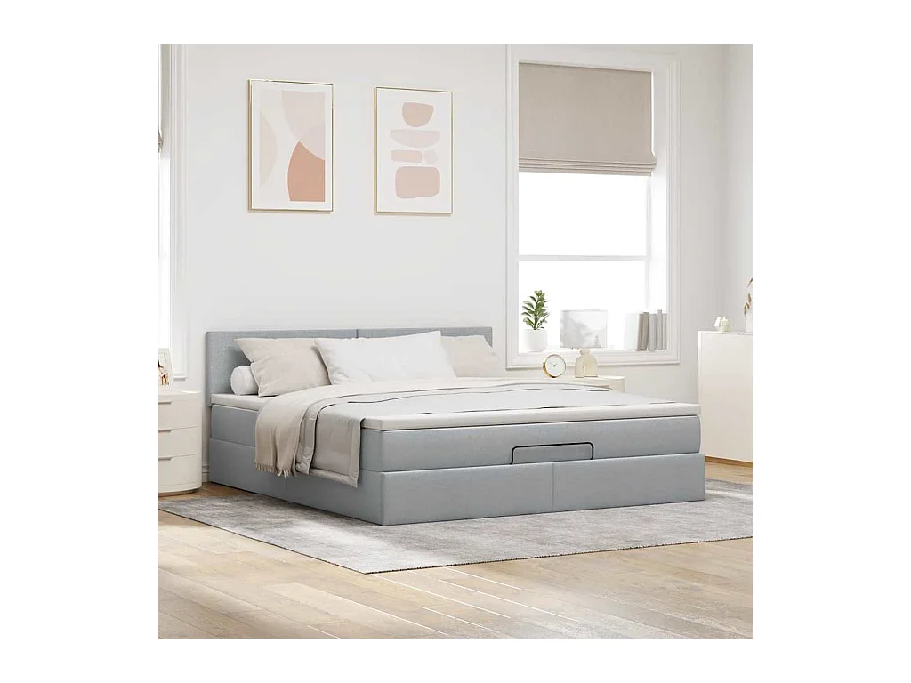 Lit ottoman avec matelas et LED Gris clair 180x200 cm tissu