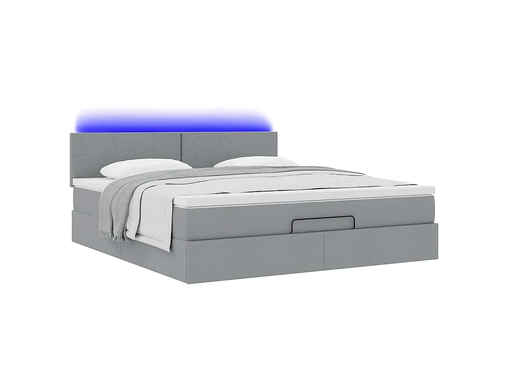 Pouf Letto con Materasso e LED Grigio Chiaro 180x200cm Tessuto
